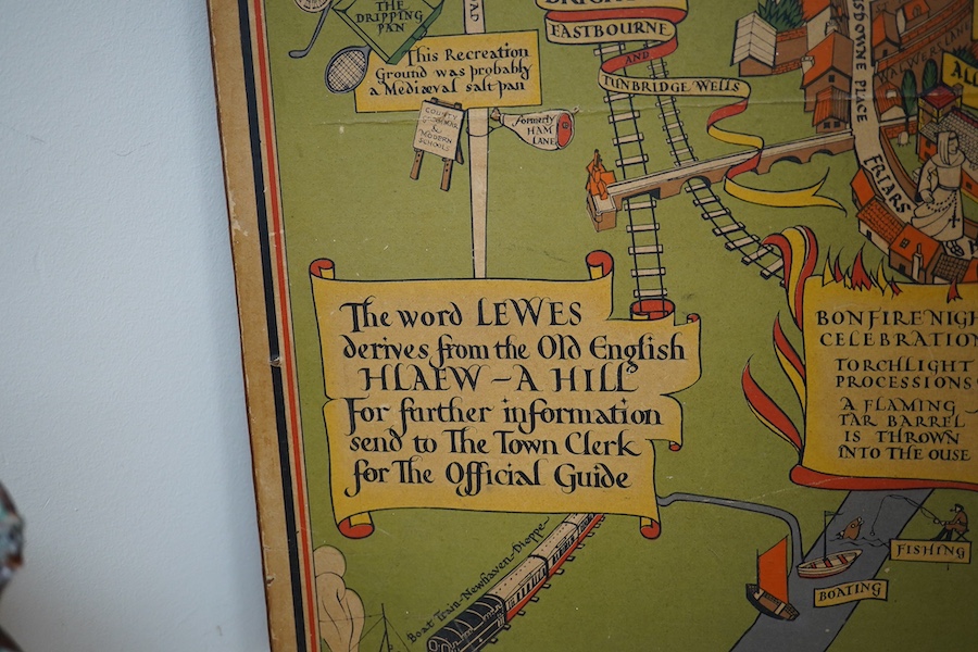 A 1930's ‘Visit Lewes, The Historic County Town of Sussex’ poster, 79cm high. Condition - fair